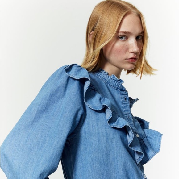 H&M FLOUNCE-TRIMMED BLOUSE Sz L - Picture 3 of 5
